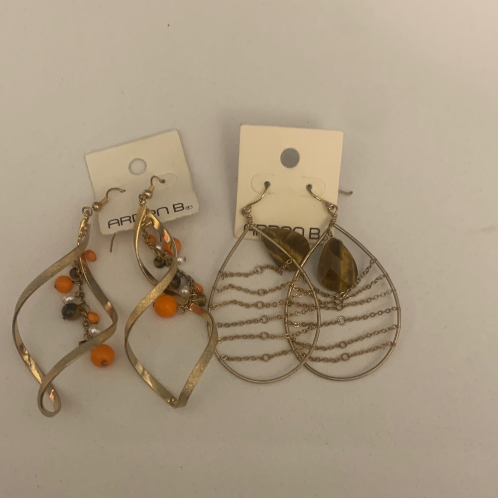 Arden B Gold and Orange  and oval and tigers eye Dangle Earrings- both sets